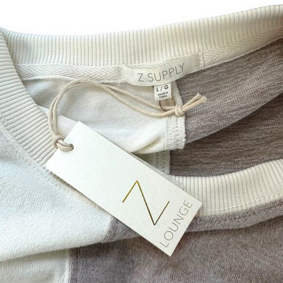 Z Supply Sweatshirt Esme Color Block Long Sleeve Top Bone Taupe Brushed Jersey L - Picture 10 of 13
